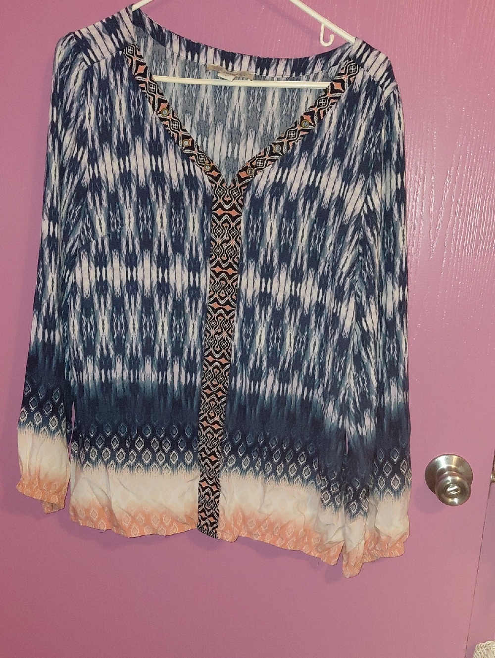 Vintage America Blue and Peach Ombre Tie-Dye Boho Tunic